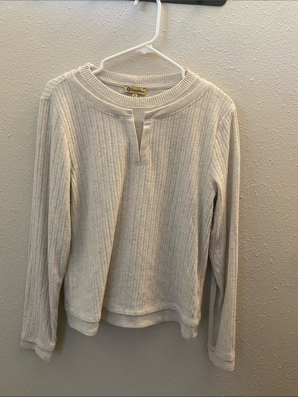Woman’s Cream Ribbed Long-Sleeve Henley Sweater
